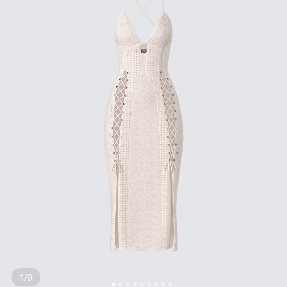 Finesse Lace-Up Strappy Knit Midi Dress - Cream